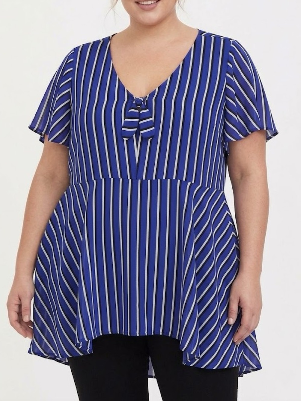 Torrid Blue Striped Georgette Bow Blouse 4XL
